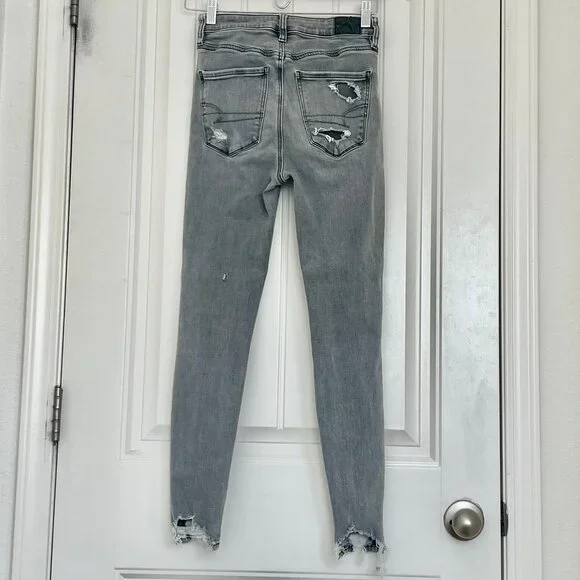 American Eagle Super High-Rise Jegging Distressed Gray Skinny Jean Size 2 - Picture 6 of 11